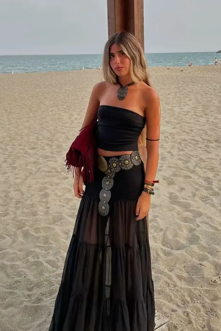 Vestido Playero Negro Bohemio con Detalles Bordados de ootd para argentina