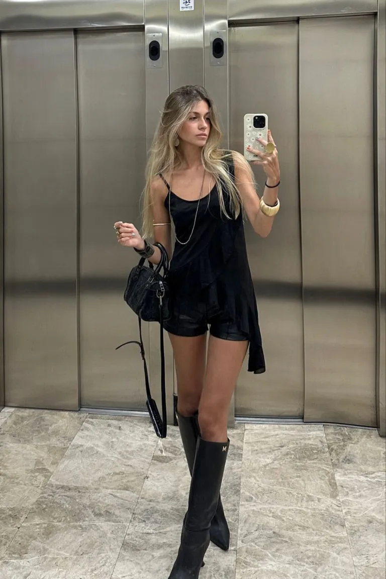 Look Total Black: Elegancia Minimalista con Botas Altas de ootd para argentina