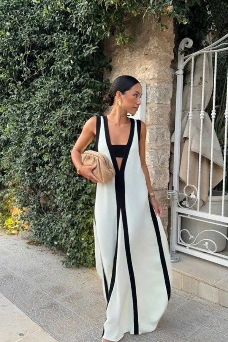 Look Minimalista: Vestido Largo Bicolor Blanco y Negro de ootd para argentina