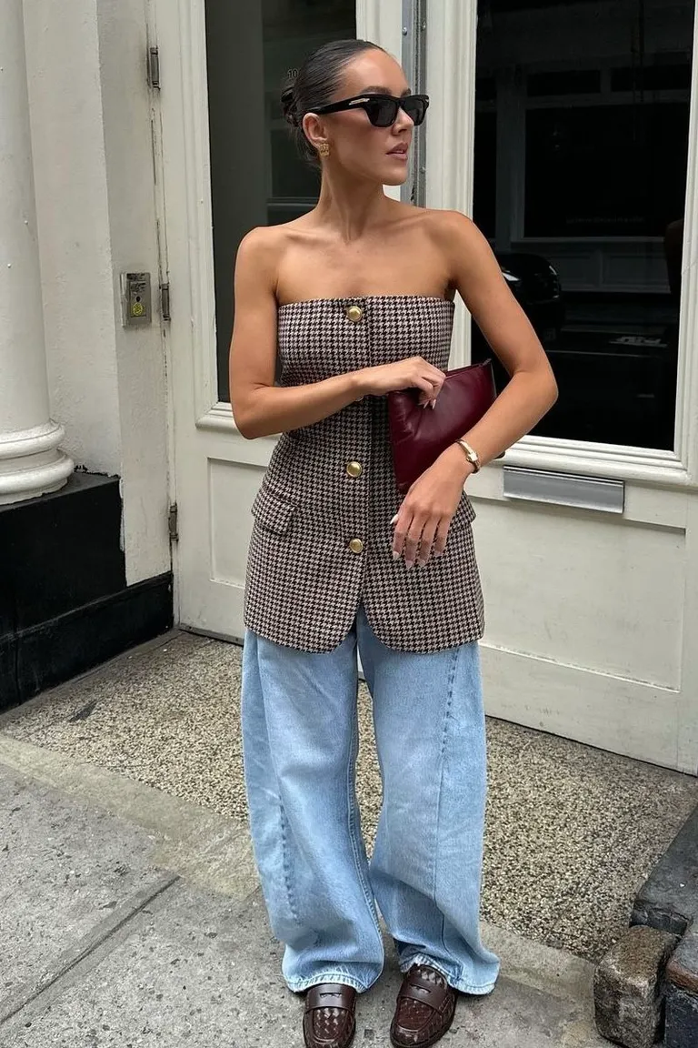 Look Retro: Corsé Vichy y Jeans Anchos con Mocasines de ootd para argentina