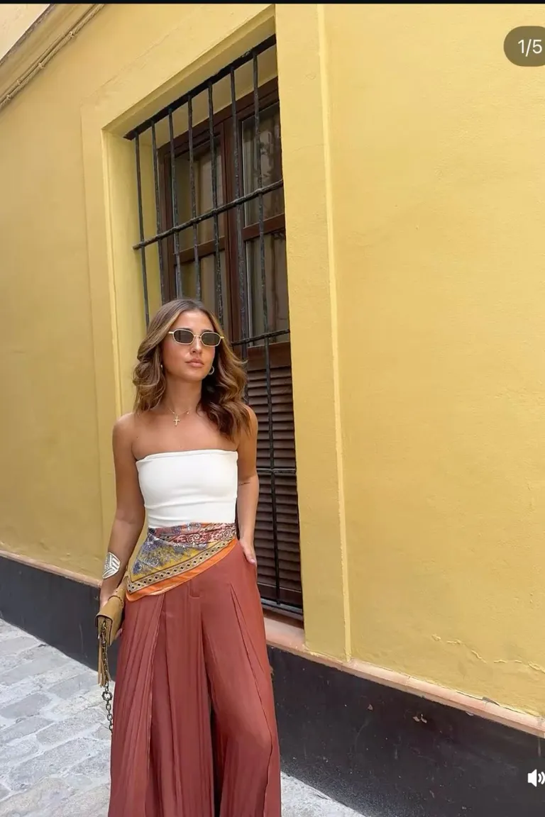 Conjunto Bohemio Chic: Falda Palazzo Terra y Top Bandeau Blanco de ootd para argentina