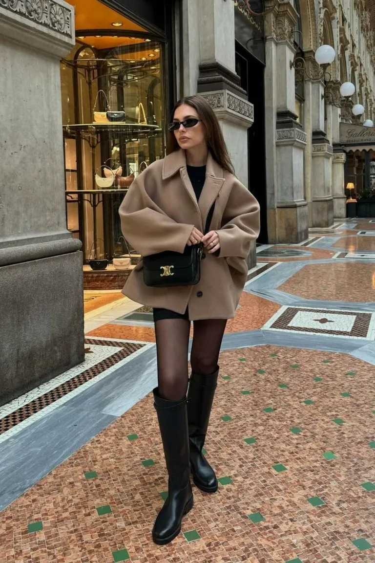 Look Invernal Elegante: Abrigo Oversized y Botas Altas en Milán de ootd para argentina