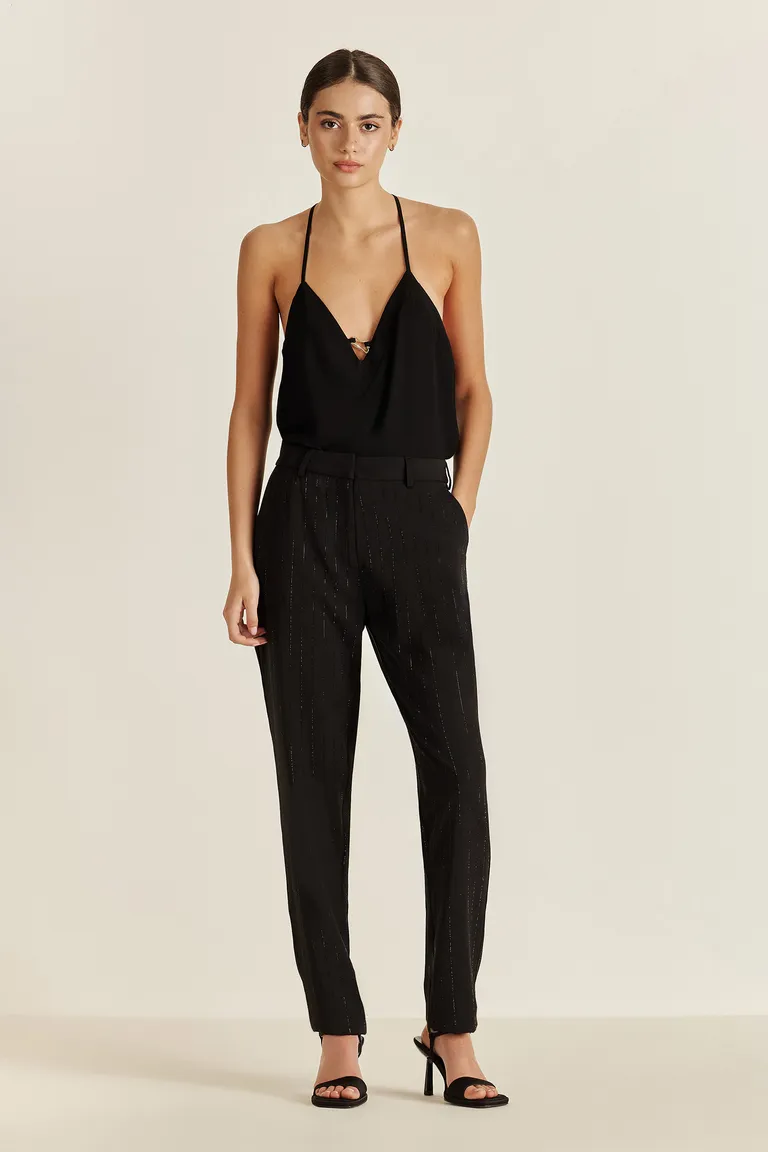 Pantalón negro de tela liviana con detalles de strass exclusivos de Tucci en Pantalones para argentina