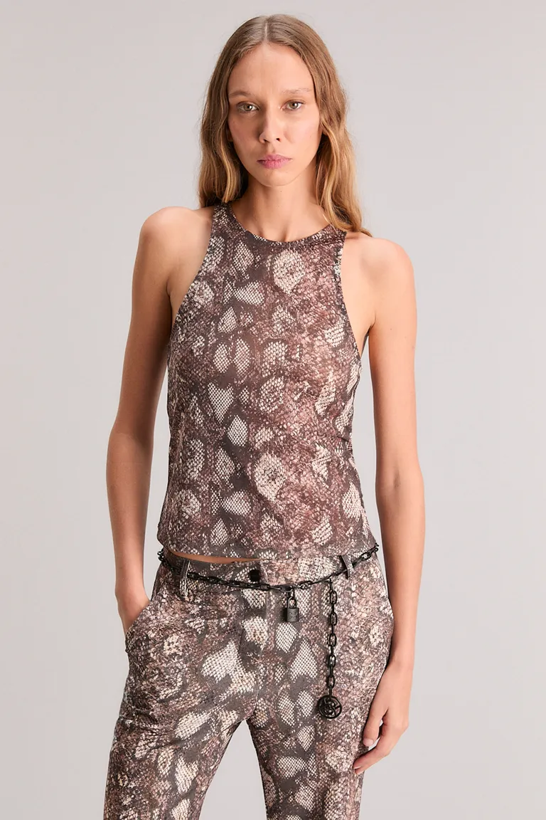 Musculosa de microtul con estampado exclusivo de piel de serpiente de Kosiuko en Tops para argentina