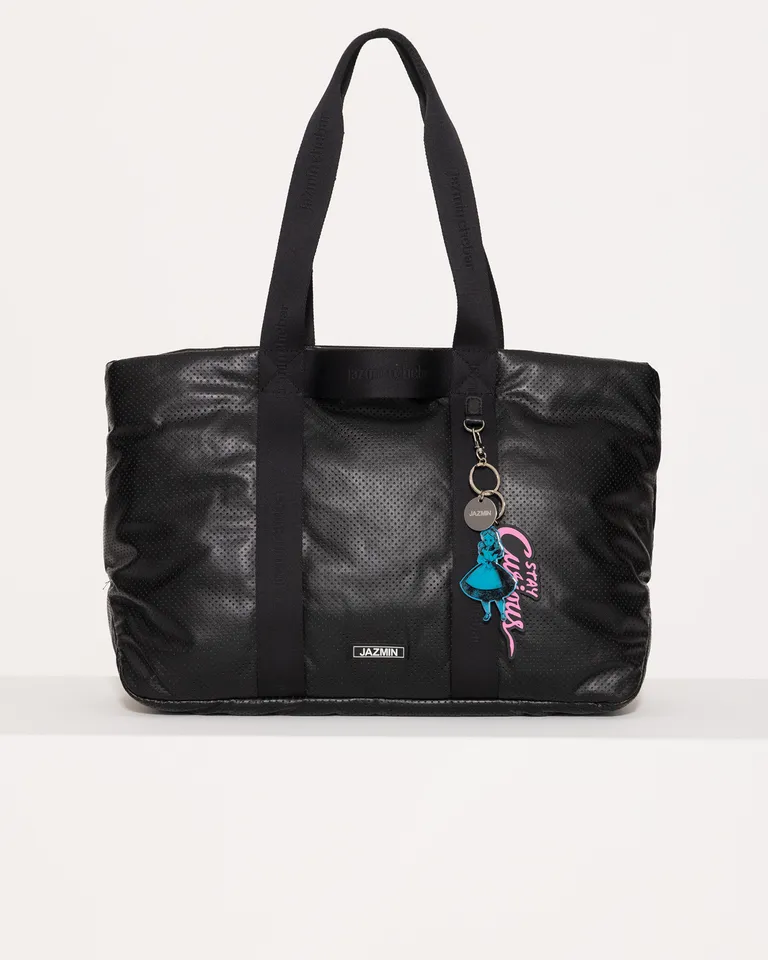 Bolso de Fin de Semana Cuerina Negra con Correa Tejida y Llavero Colgante de Jazmin Chebar en Bolsos y Carteras para argentina