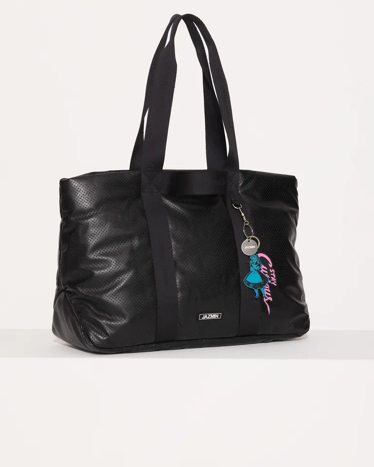 Bolso de Fin de Semana Cuerina Negra con Correa Tejida y Llavero Colgante de Jazmin Chebar en Bolsos y Carteras para argentina