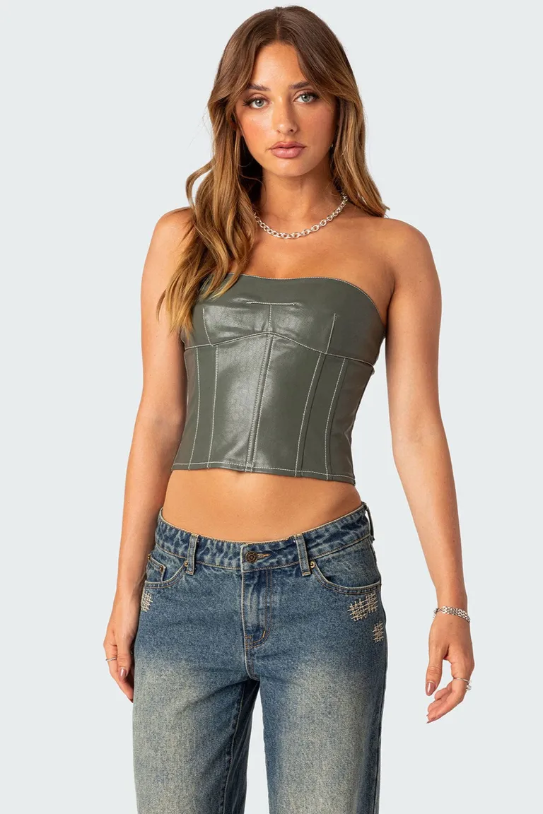 Corset cuero sintético moss de Edikted en Tops para argentina