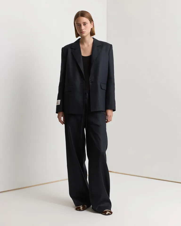 Blazer de lino con detalles en foil para mujer, de corte holgado y diseño clásico de Prüne en Blazers para argentina