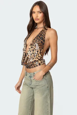 Top lentejuelas estampado leopardo de Edikted en Tops para argentina