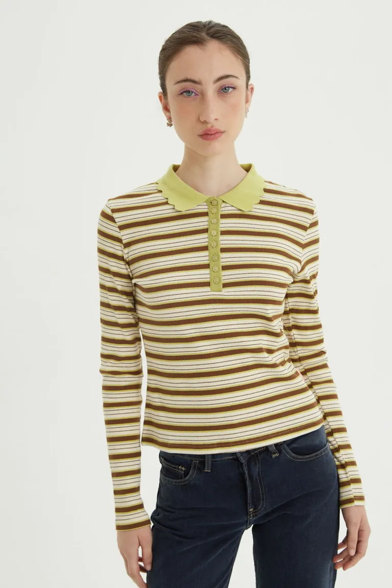Remera manga larga con cuello polo y botones decorativos de Las Pepas en Remeras para argentina