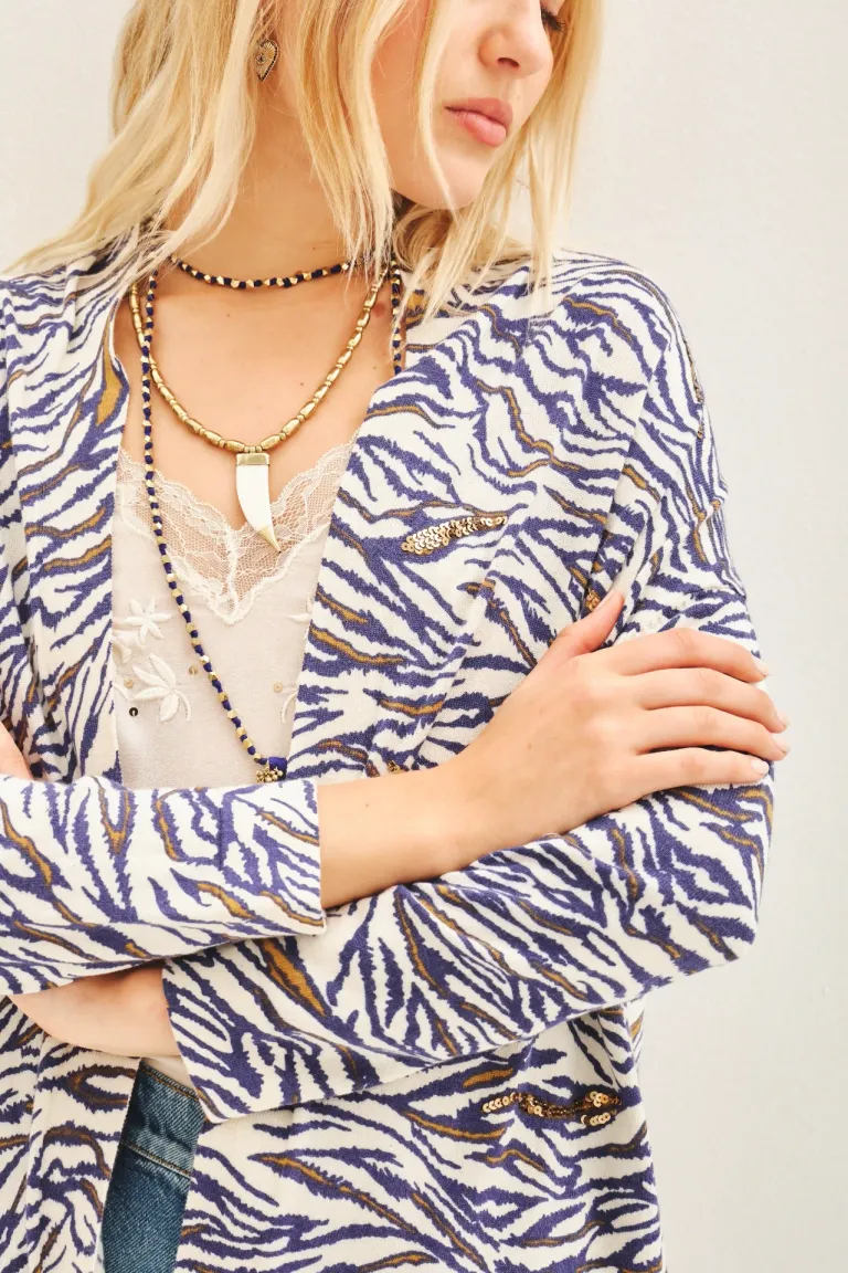 Cardigan abierto de estampado animal con detalles bordados en lentejuelas de Rapsodia en Kimonos para argentina