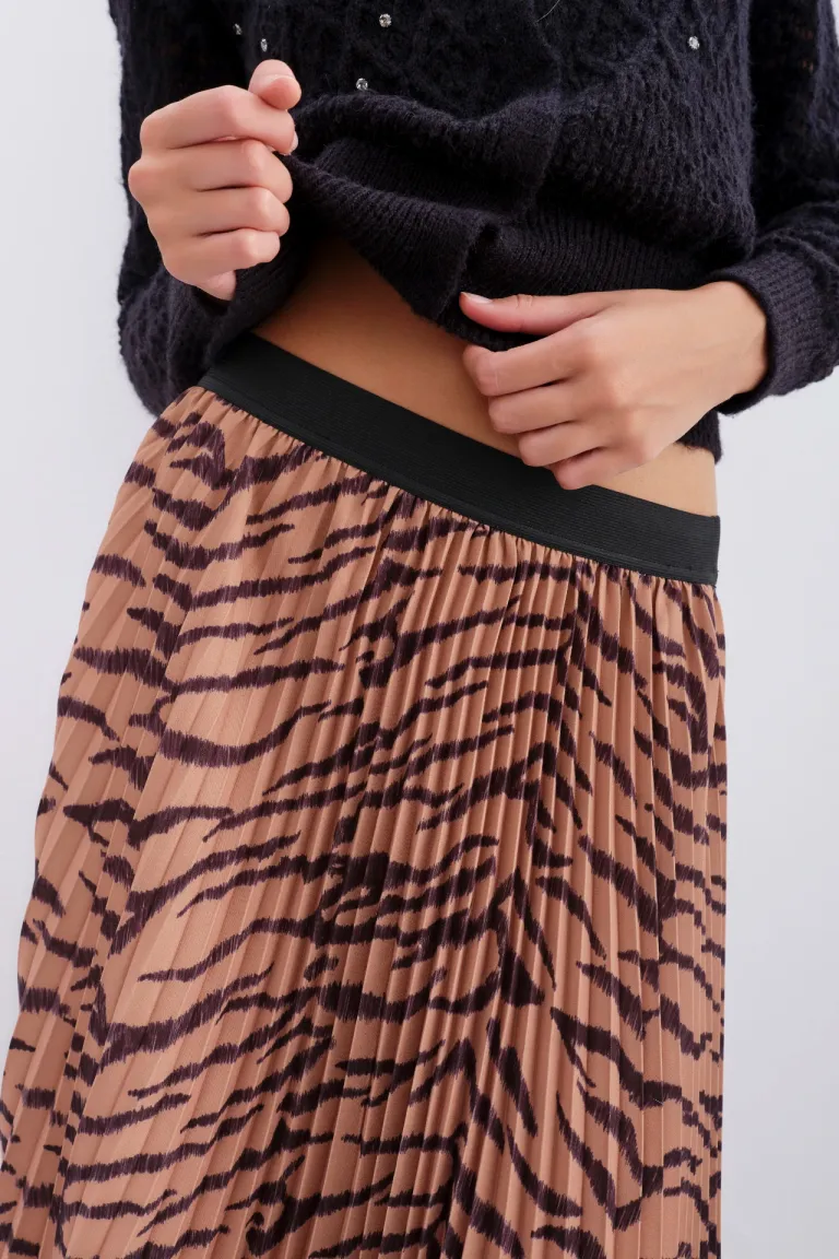 Falda plisada estampada con patrón cebra de diseño elegante y versátil de Rapsodia en Faldas para argentina