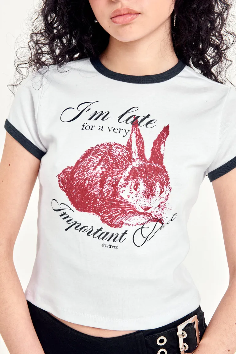 Remera de algodón con estampado de conejo para mujer de 47 Street en Remeras para argentina