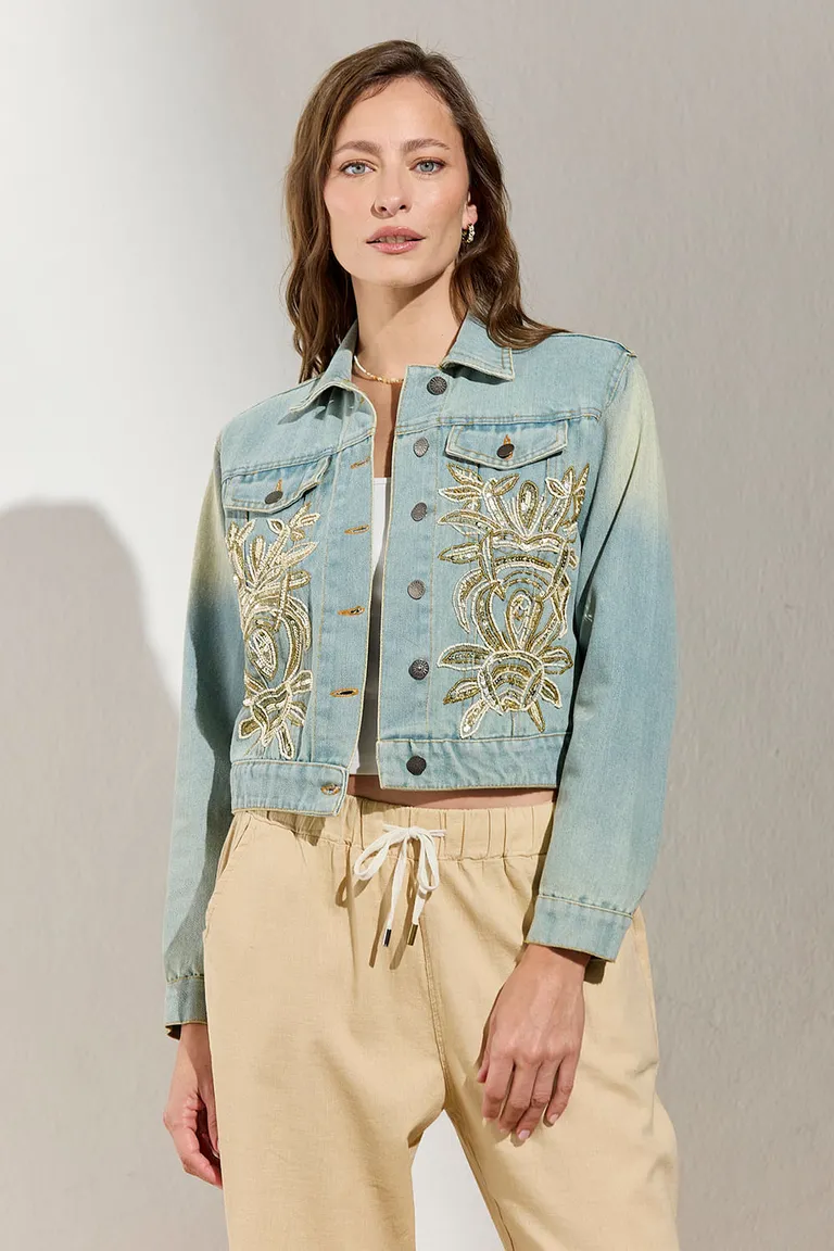Campera de Denim con Bordados de Mostacillas - Diseño Femenino y Sofisticado de Indiastyle en Chaquetas para argentina