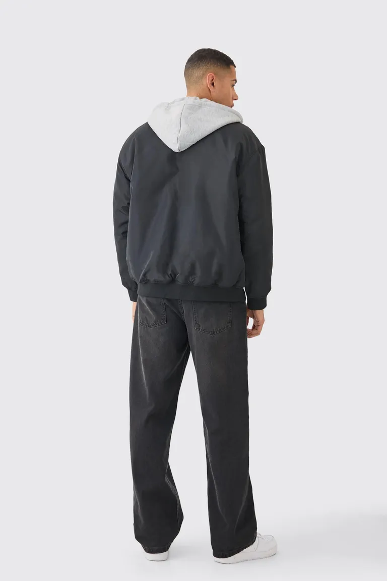 Bomber oversize con capucha negra de Boohooman en Abrigos y Camperas para argentina