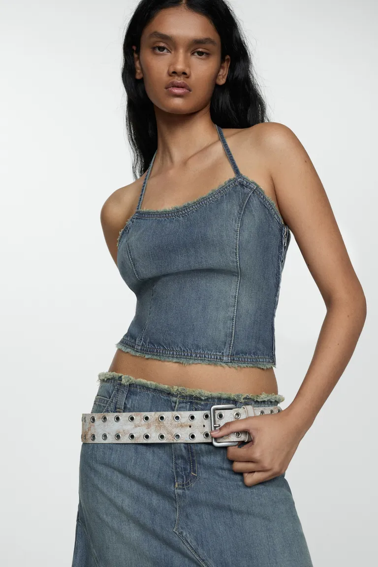 Top denim deshilachado de Mango en Tops para argentina