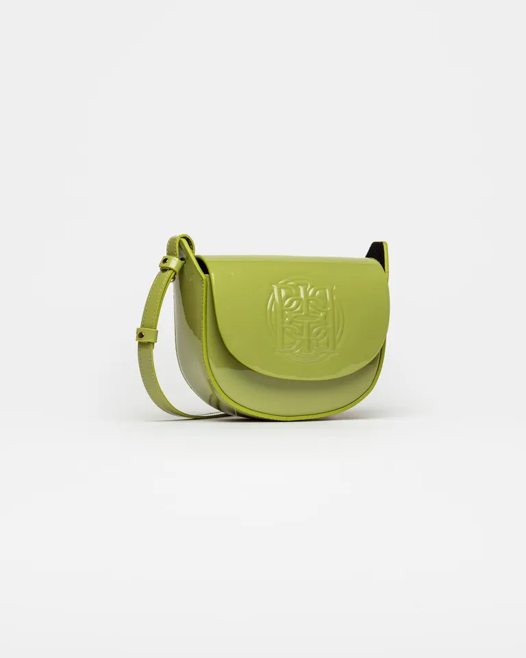 Cartera de diseño compacto y elegante con grabado de icono en tono verde de Prüne en Bolsos y Carteras para argentina