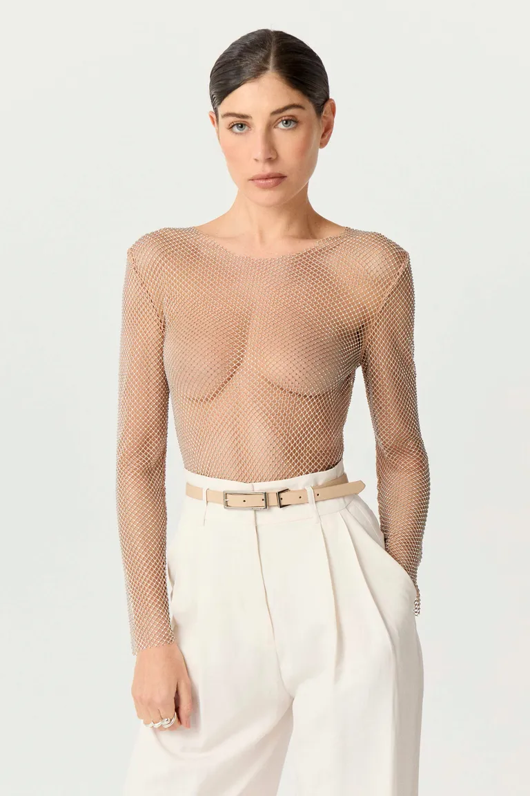 Top de red con detalles en strass de diseño ceñido al cuerpo de Markova en Tops para argentina