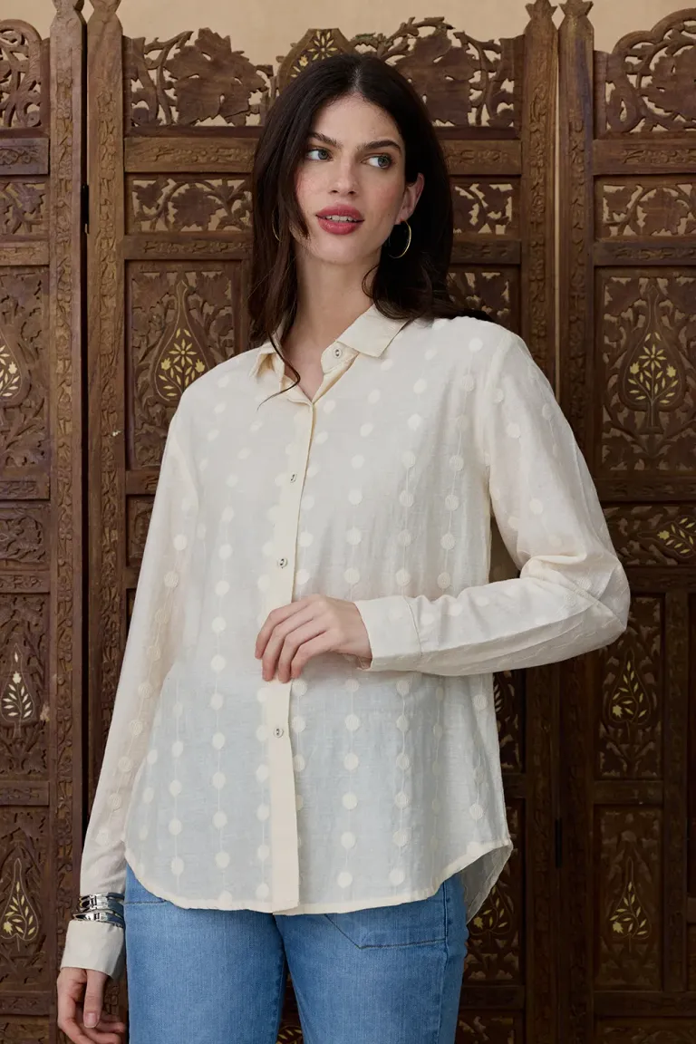 Camisa de manga larga con detalles bordados y botones frontales para mujer de Indiastyle en Camisas para argentina