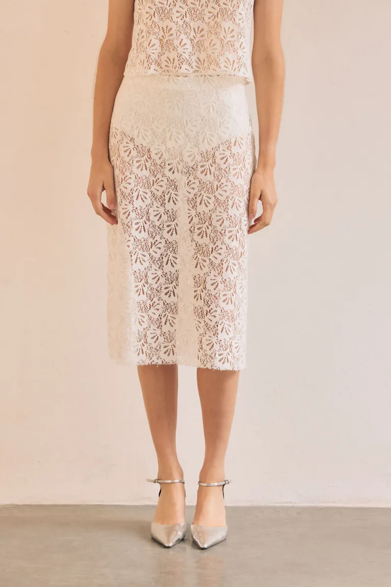 Falda de encaje blanco elegante y versátil para eventos y ocasiones especiales de Portsaid en Faldas para argentina