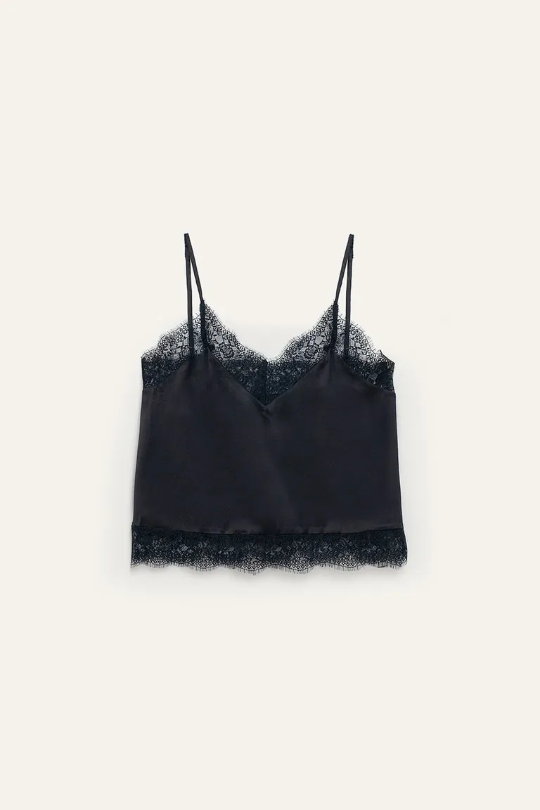 Top de breteles regulables con detalles de encaje en escote y ruedo de 47 Street en Tops para argentina