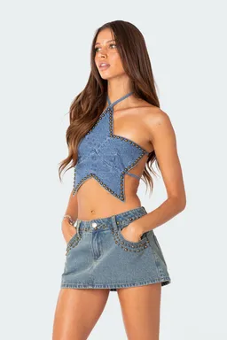 Crop top denim tachas starlet de Edikted en Tops para argentina