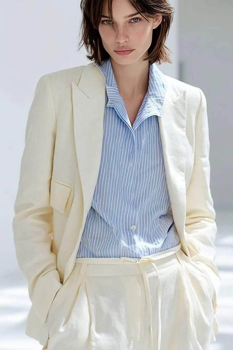 Blazer de lino natural con diseño recto y ligeramente relajado de Maria Cher en Blazers para argentina