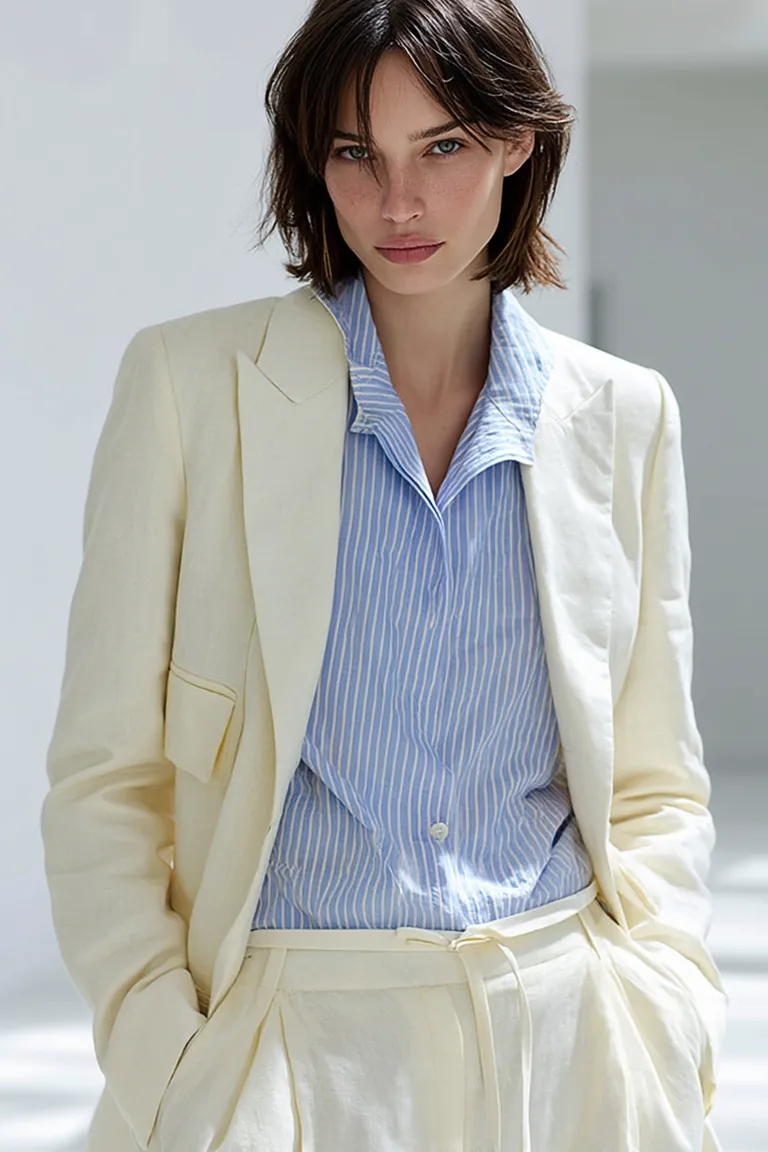 Blazer de lino natural con diseño recto y ligeramente relajado de Maria Cher en Blazers para argentina