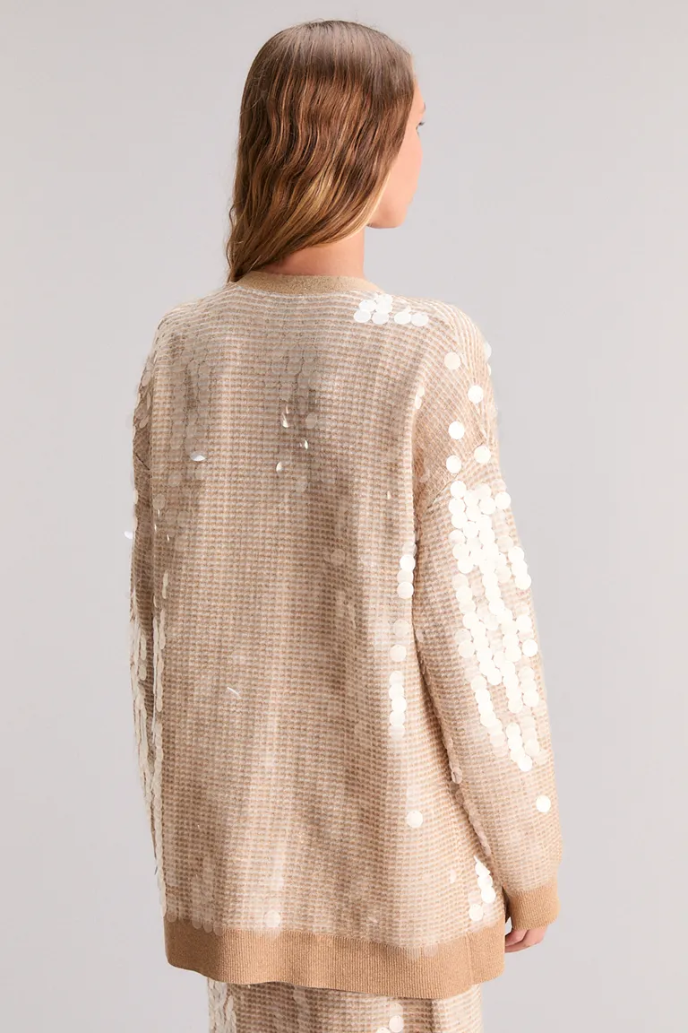 Cardigan oversized bicolor con bordado de lentejuelas de Kosiuko en Buzos y Sweaters para argentina