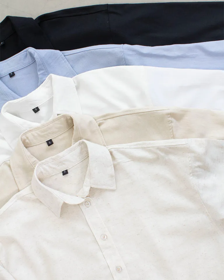 Camisa de lino blanca con cuello solapa y manga larga elegante para mujer de Sky en Camisas para argentina