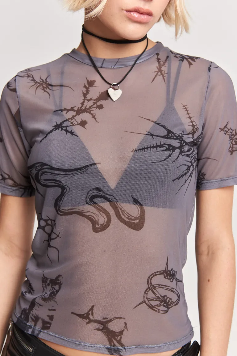 Remera de microtul estampado de escote redondo y manga corta para mujer de 47 Street en Remeras para argentina