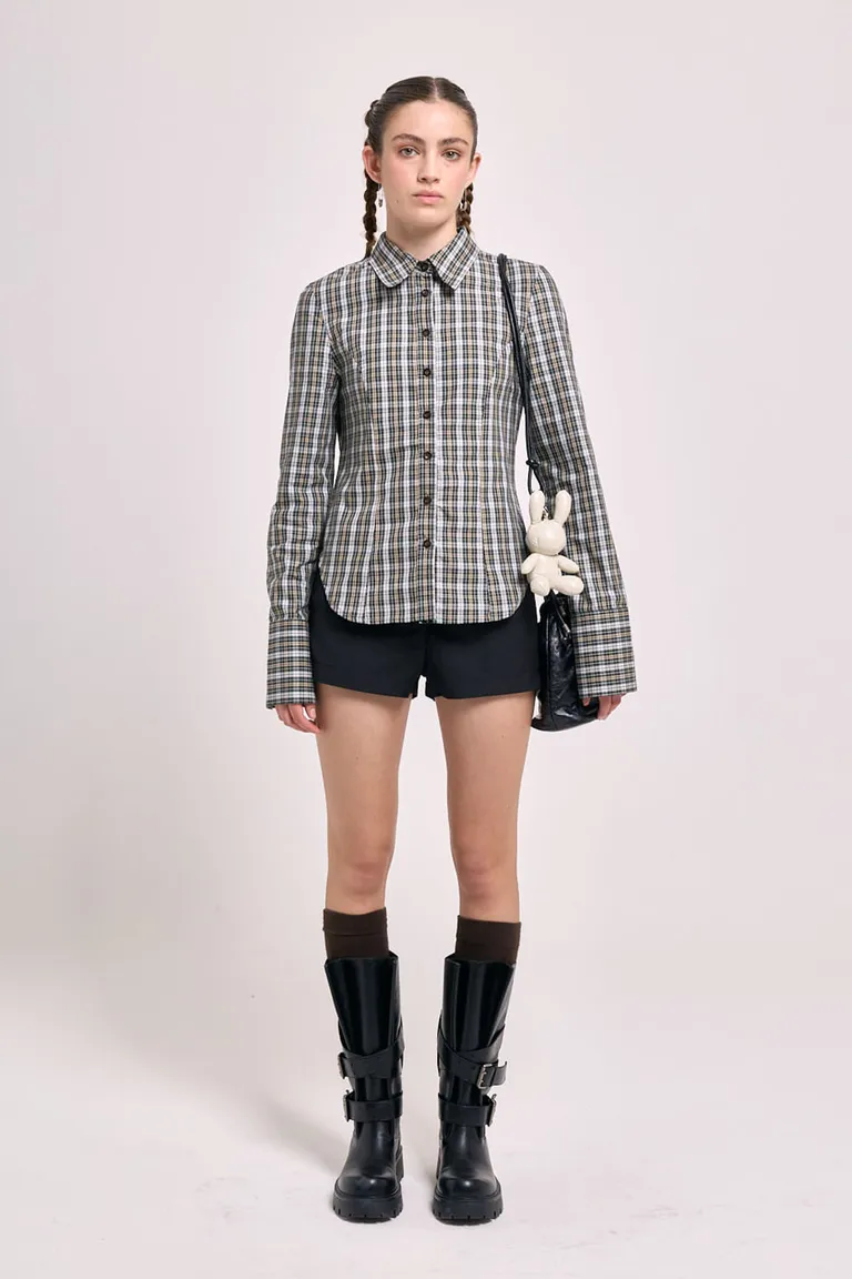 Camisa manga larga con estampa de cuadrillé y calce entallado con botones frontales de 47 Street en Camisas para argentina