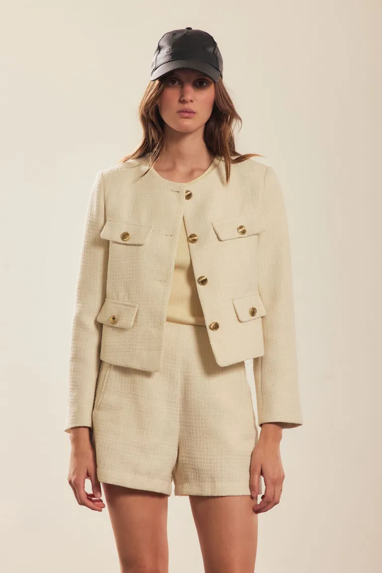 Chaqueta femenina de tejido ligero con estética Chanel y cierre delantero de Portsaid en Chaquetas para argentina