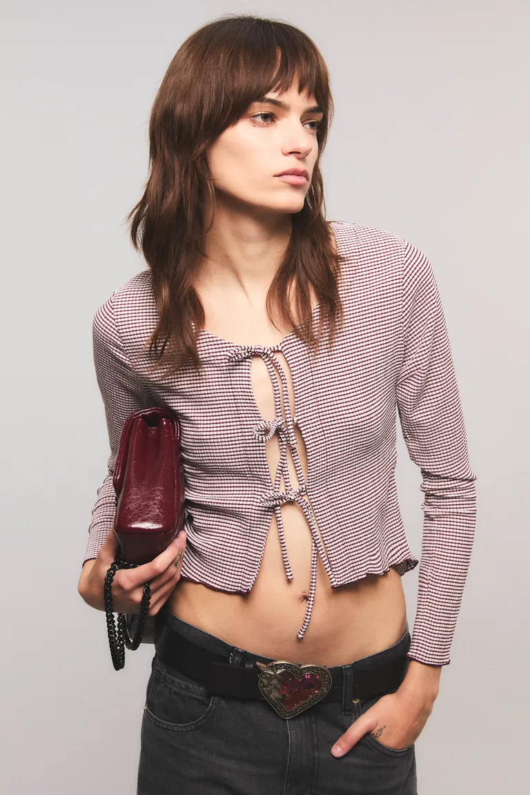 Top con estampado de vichy y lazos en el delantero para mujer de Kosiuko en Tops para argentina