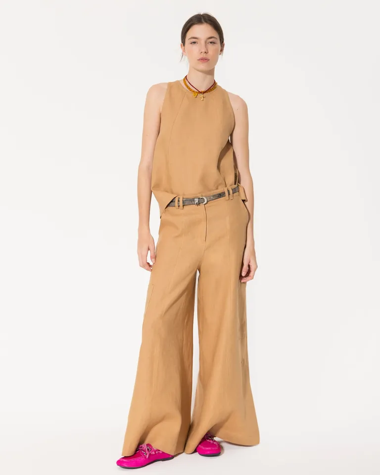 Pantalón wide leg de lino con corte fresco y moderno de Jazmin Chebar en Pantalones para argentina