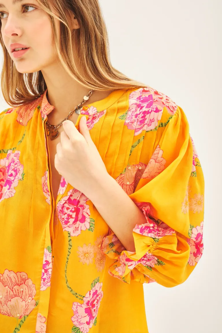 Camisa viscosa estampada con bordado de lentejuelas y mangas al codo de Rapsodia en Camisas para argentina