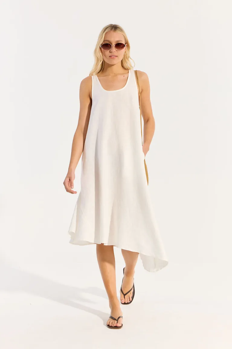 Vestido de Lino Largo y Amplio con Acabado Suavizado de Portsaid en Vestidos para argentina