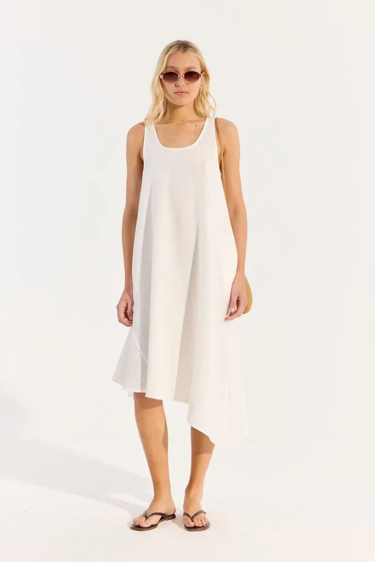 Vestido de Lino Largo y Amplio con Acabado Suavizado de Portsaid en Vestidos para argentina