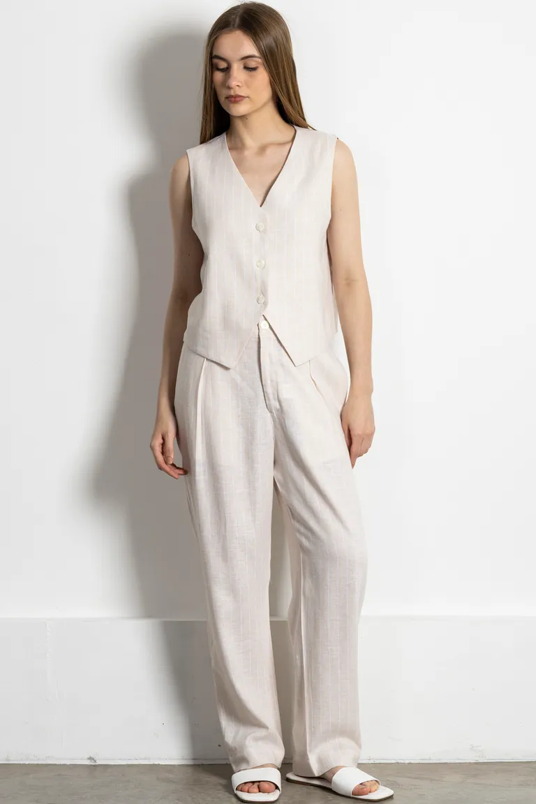 Pantalón recto de lino, silueta recta con elástico en cintura y bolsillos laterales de Kill en Pantalones para argentina