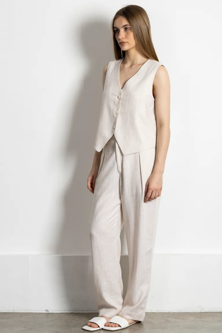 Pantalón recto de lino, silueta recta con elástico en cintura y bolsillos laterales de Kill en Pantalones para argentina