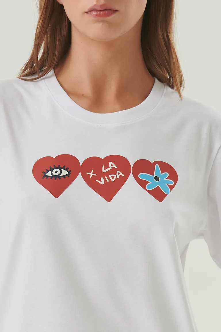 Remera de manga corta con estampado de corazones para el apoyo a la lucha contra el cáncer de Sweet en Remeras para argentina