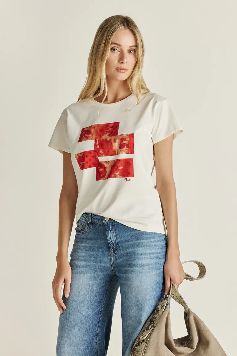 Remera blanca con estampa fotográfica brillante para mujer de Tucci en Remeras para argentina