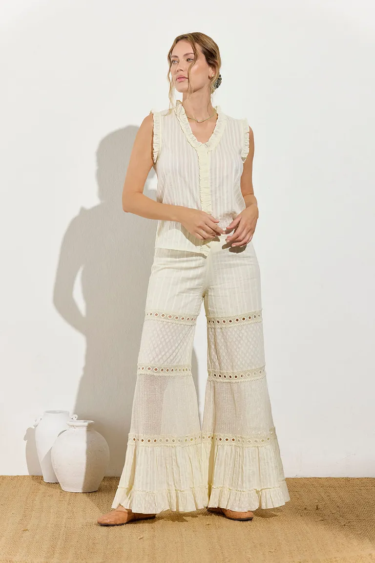 Pantalón blanco de corte holgado con detalles de puntilla de Indiastyle en Pantalones para argentina