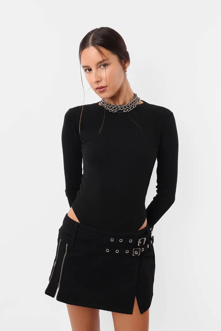 Body de mangas largas con cuello redondo y cierre frontal de botones de presión de Top White en Bodies para argentina