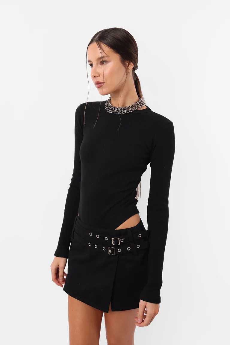 Body de mangas largas con cuello redondo y cierre frontal de botones de presión de Top White en Bodies para argentina