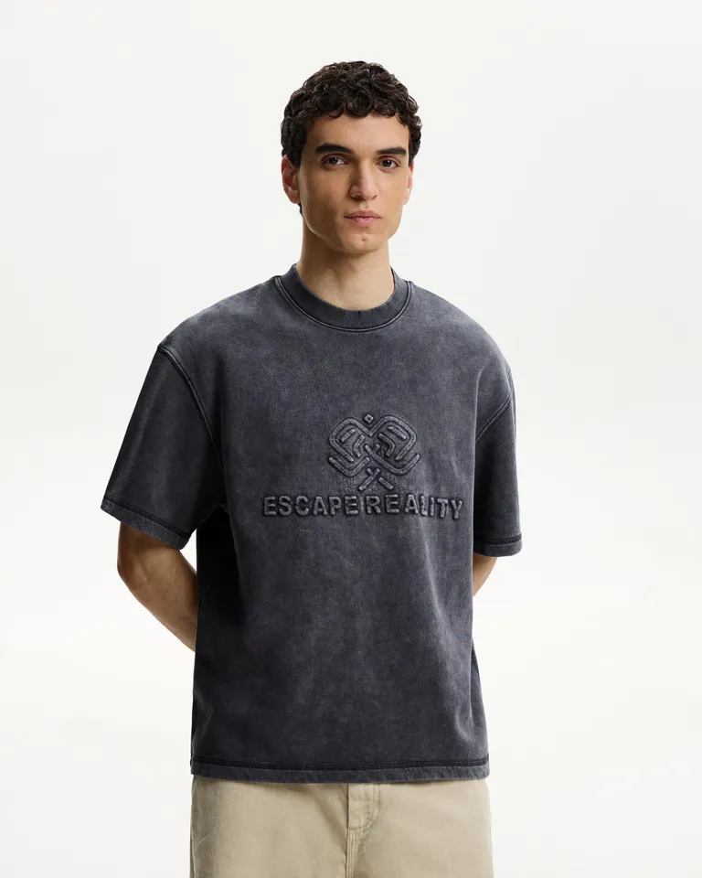 Remera manga corta felpa bordada de Bershka en Remeras y Polos para argentina