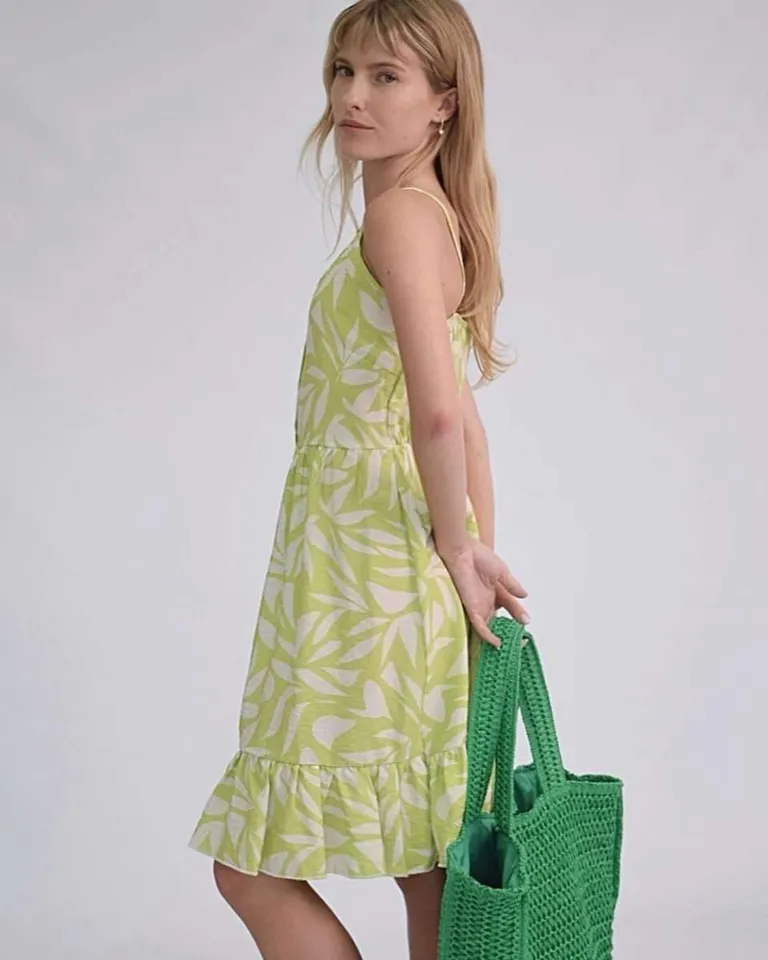 Vestido de seda con estampado de hojas en tono verde claro de Hesed en Vestidos para argentina