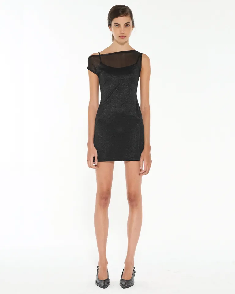 Vestido asimétrico de noche con hombro descubierto y diseño brilloso de Ay Not Dead en Vestidos para argentina