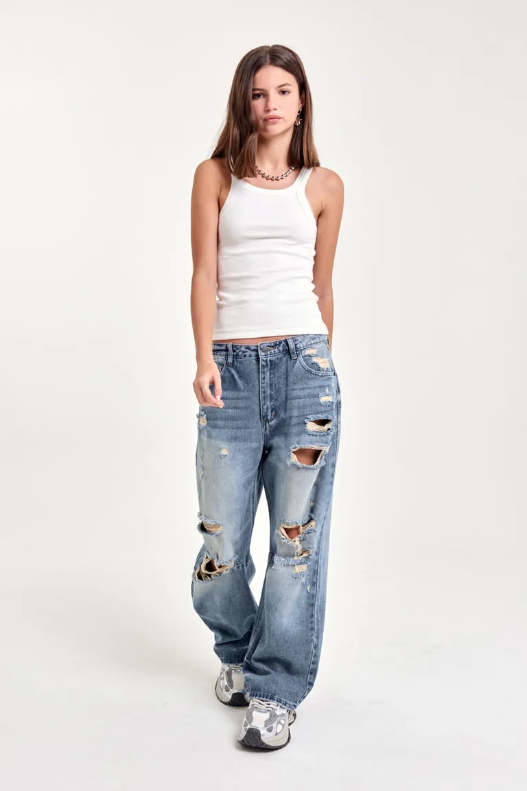 Pantalón Jean Baggy con Roturas y Lavado Artesanal de 47 Street en Pantalones para argentina