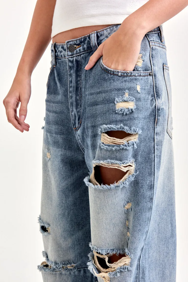 Pantalón Jean Baggy con Roturas y Lavado Artesanal de 47 Street en Pantalones para argentina